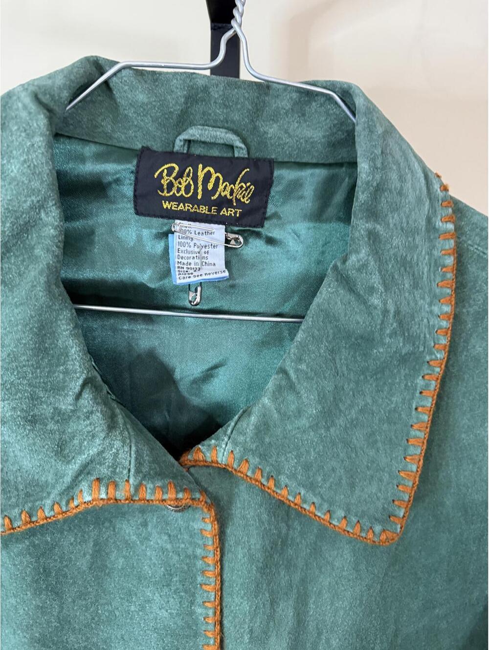 Bob Mackie Green Suede Women's Coat with Leaf Embroidery 2X - Picture 6 of 11